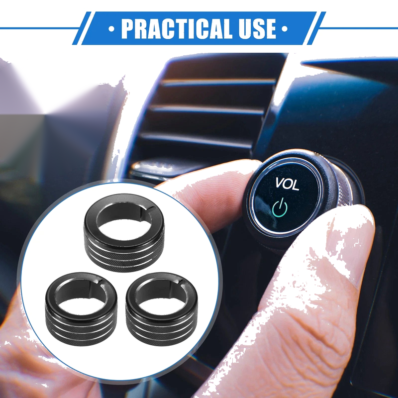 Toyota 4Runner (2010-2020) Black 3 x Car AC Switch Knob Ring Cover Trim