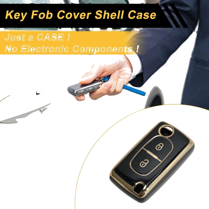 Peugeot 107 Black Gold Tone TPU Silicone Key Case (2005-2014)