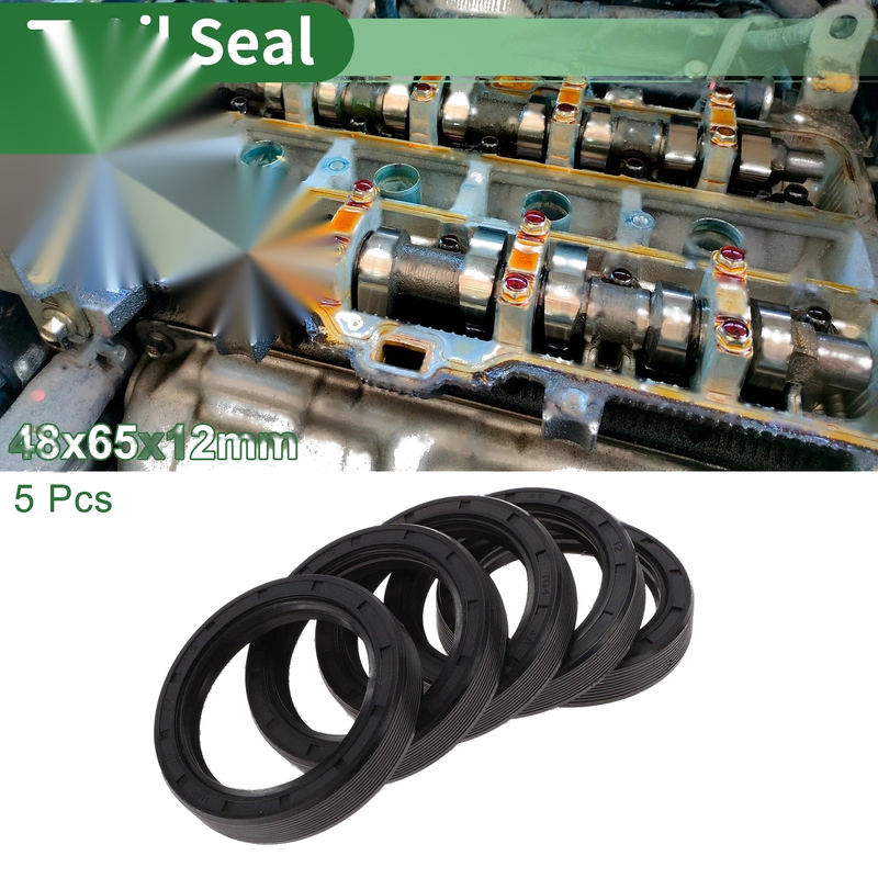 Oil Seal NBR Rubber 48x65x12mm High Pressure Black 5 Pcs