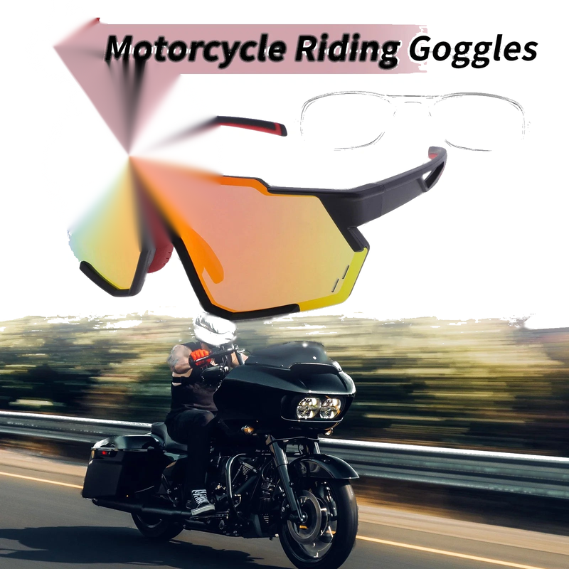 Motorcycle Goggles Red Lens Black Frame PC Cycling Sunglasses