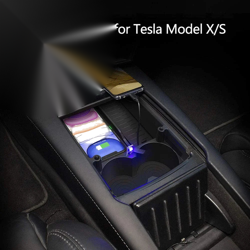 Tesla Model X Center Console Organizer Storage Box Phone Wireless Charger