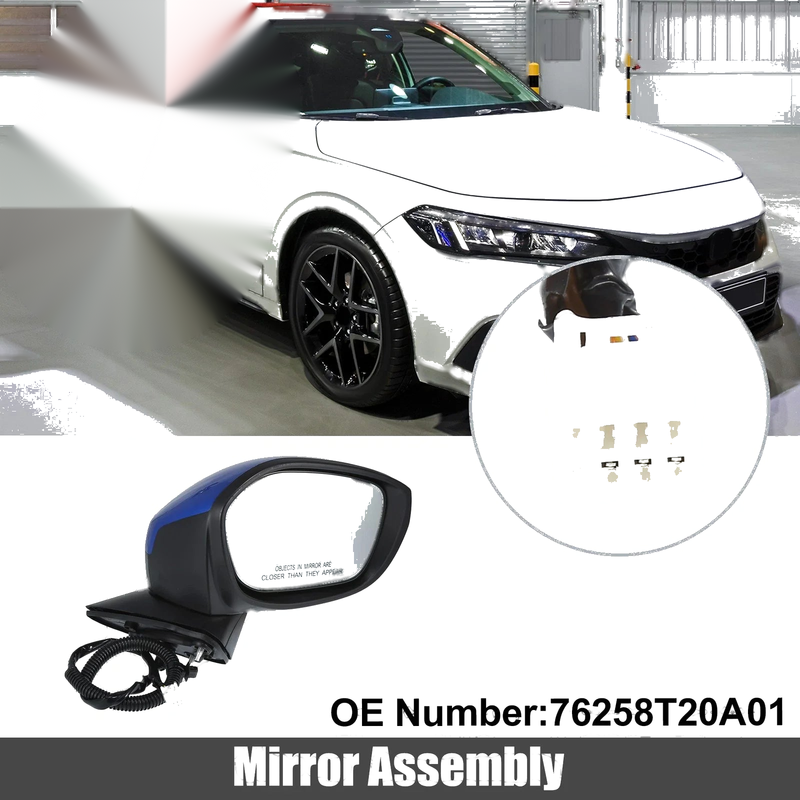 Honda Civic 3 Pin Right Side Exterior Door Mirror Assembly Blue (2022-2023)
