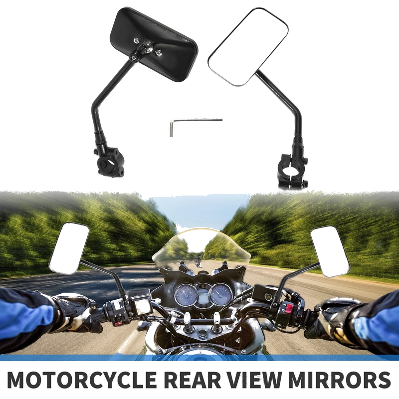 M10 Motorcycle Rear View Mirrors Square Shape Handlebar Mirrors Black 1 Set