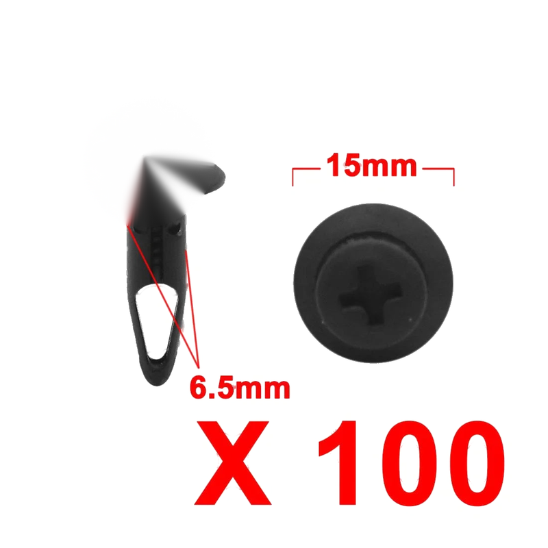 Ford Mondeo 100 Pcs Black Plastic 6.5mm Hole Car Push Rivets (2000-2007)