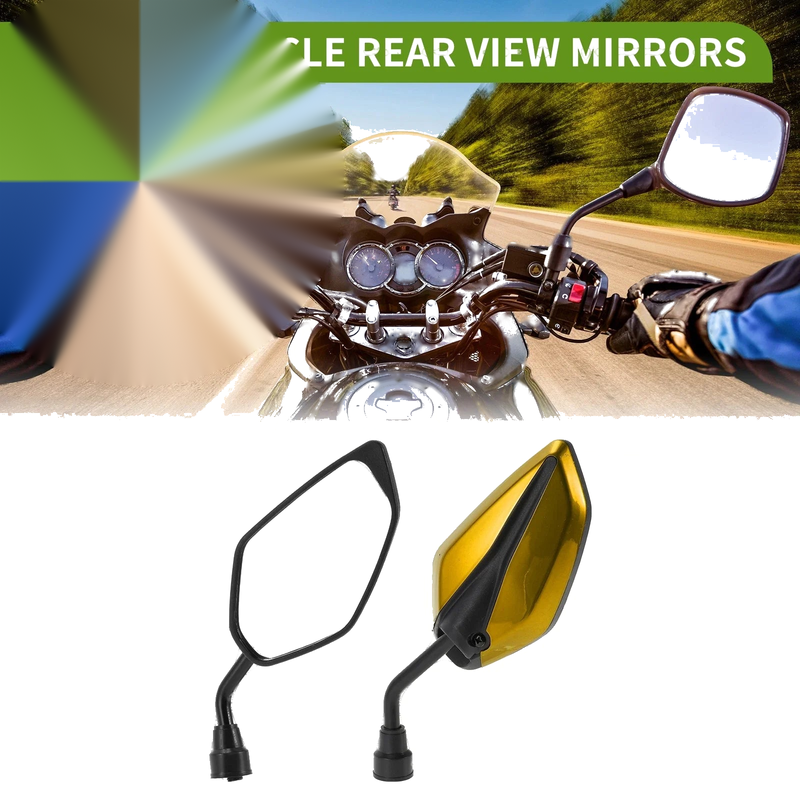 M10 Motorcycle Rear View Mirrors Leaf Shape Gold Tone Iron Plastic 1 Set