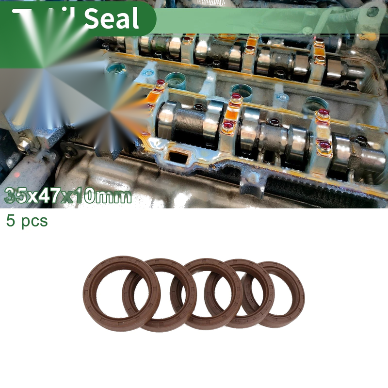 Oil Seal 35x47x10mm FKM Rubber High Pressure Brown 5 pcs