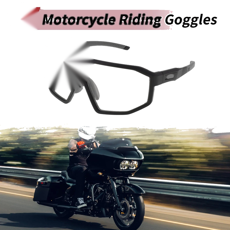 Goggles Motorcycle Riding Clear Lens Black Frame Cycling Sunglasses PC UV400