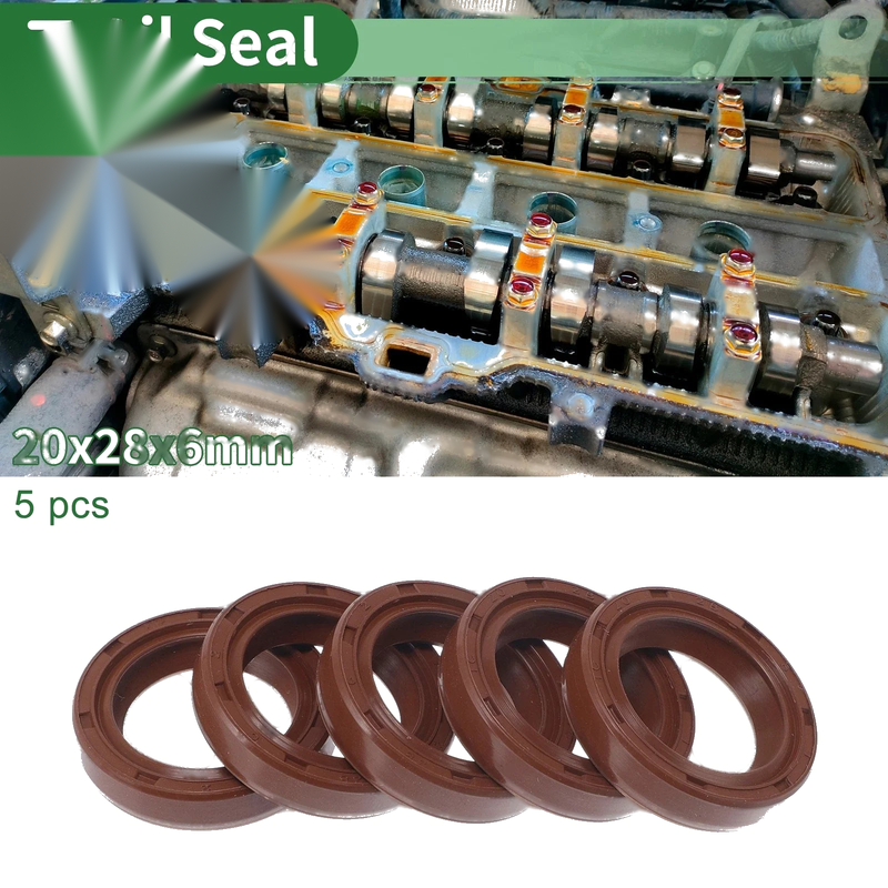 Oil Seal 20x28x6mm Seal Ring Rotary Shaft Seal FKM Brown 5 Pcs