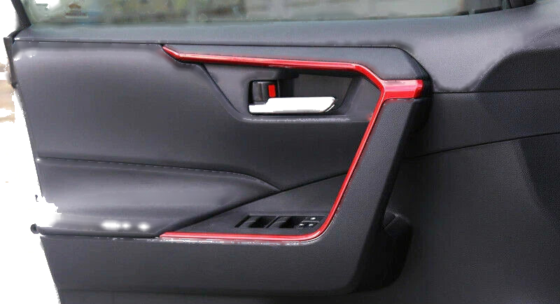 Toyota RAV4 4 x ABS Red Door Upper Armrest Stripe Cover Trim (2019–2023)