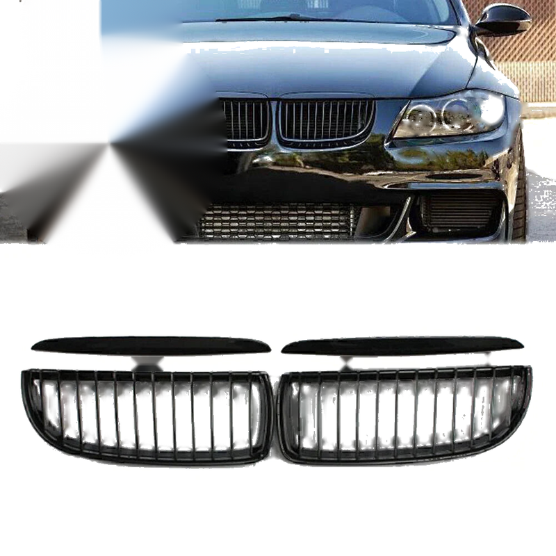 BMW E90 Sedan / Wagon Black Glossy Front Kidney Grilles (2005-2008)