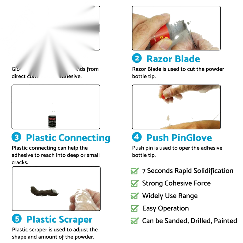 5 x Strong Powder Adhesive Glue Kit - Quick Bonding Repair