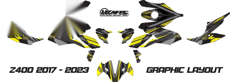 Kawasaki Z400 2017-2023 Strike Yellow Graphics Decals Stickers