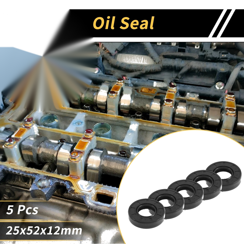 Car Oil Seal Rotary Shaft Seal NBR Rubber 25x52x12mm Black 5 Pcs