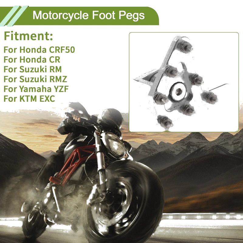 Honda CRF50 Motorcycle Footrests Footpeg Foot Pedal Silver Tone Foot Pegs