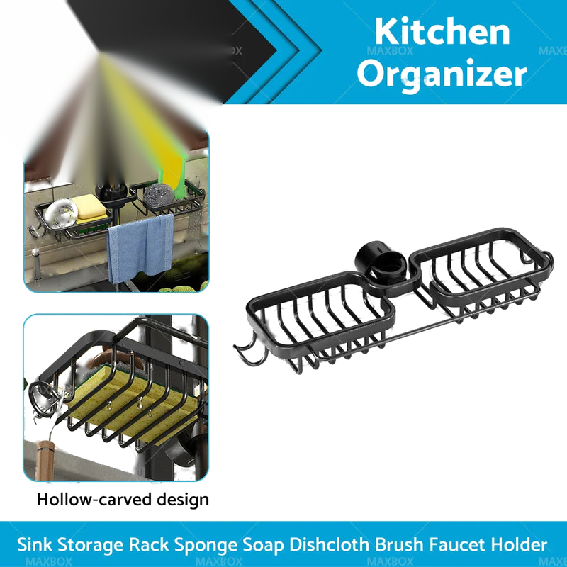 Kitchen - Soap & Sponge Holder Drain Basket Sink Rack Organizer