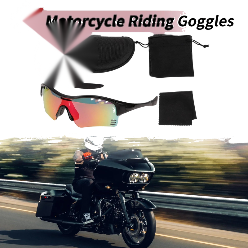 Set Motorcycle Riding Goggles Red Lens Black Frame PC TPU Cycling Sunglasses