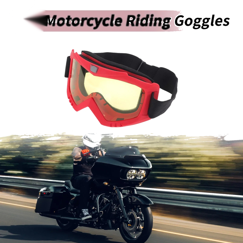 1 Pc Motorcycle Riding Goggles Yellow Lens Red Frame PC Cycling Sunglasses