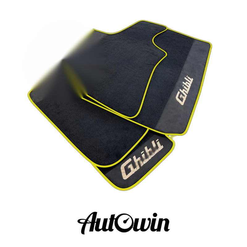 Maserati Ghibli (2014-2023) - Alcantara, Yellow Trim AutoWin Black Floor Mats