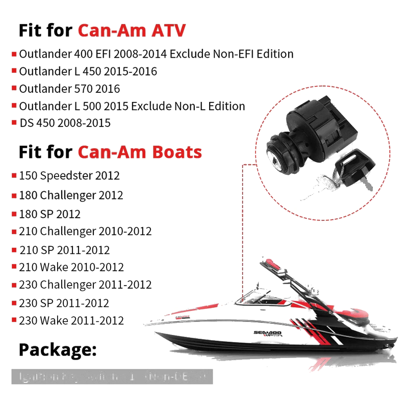 Can Am Outlander Ignition Switch and Matched Keys