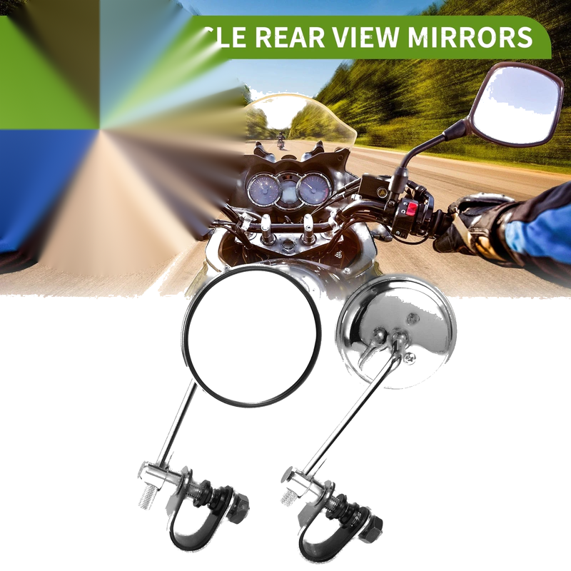 Motorcycle Rear View Mirror / M10 / Round Chrome Silver Tone Metal Aluminum