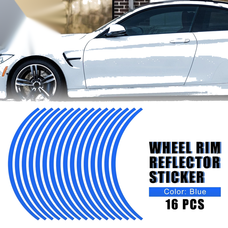 Make Model 16pcs Wheel Rim Sticker Reflective Stripe Blue