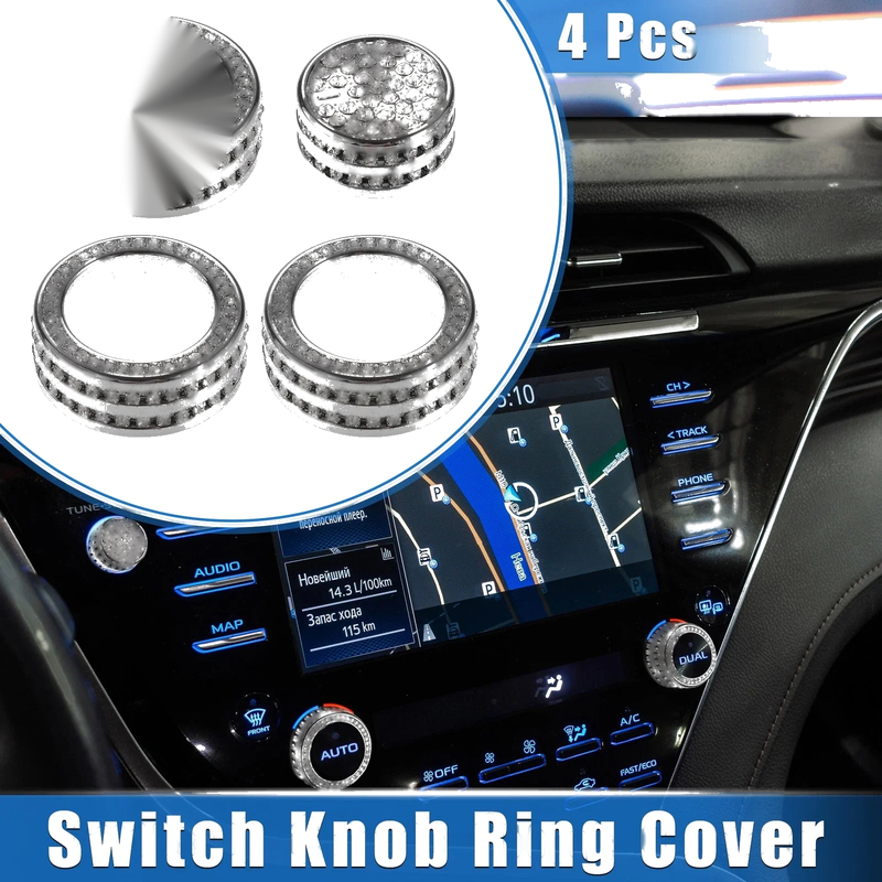 Toyota Camry 4pcs AC Audio Volume Tune Switch Knob Ring Cover Silver Tone