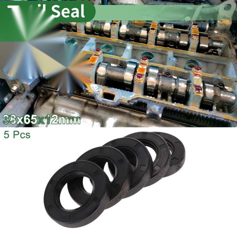 Oil Seal 38x65x12mm NBR Rubber Black High-Pressure 5 Pcs