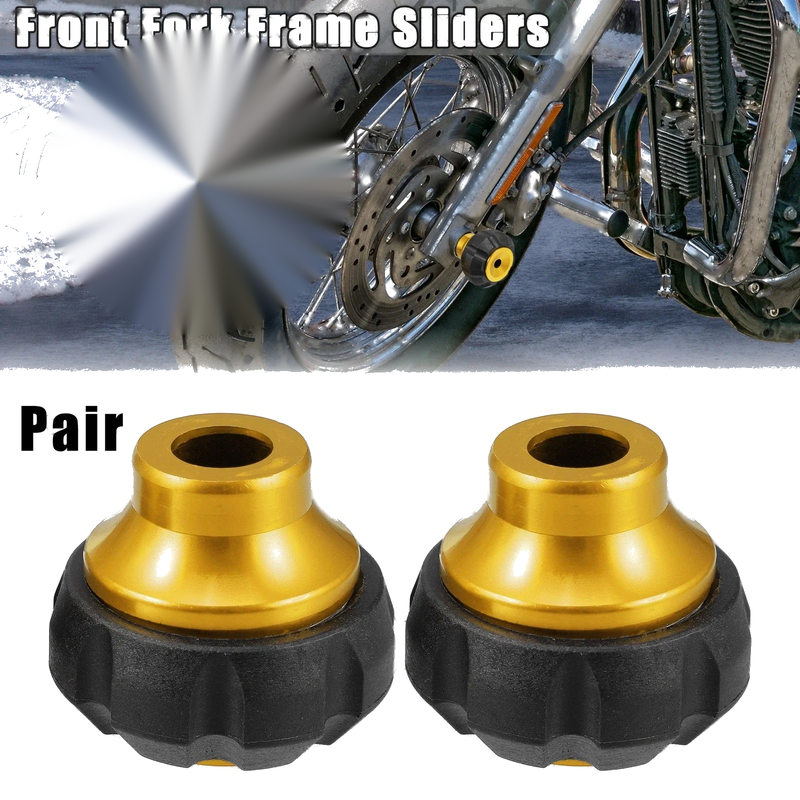 Pair Motorcycle Wheel Front Fork Frame Sliders Protection Caps Gold Tone