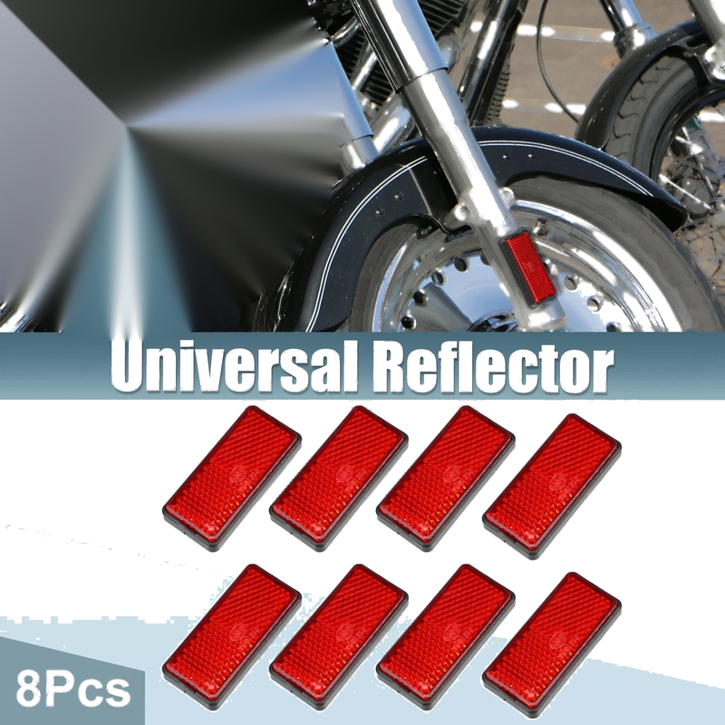 Motorcycle 8 x Rectangular Stick-on Safety Spoke Reflector Red