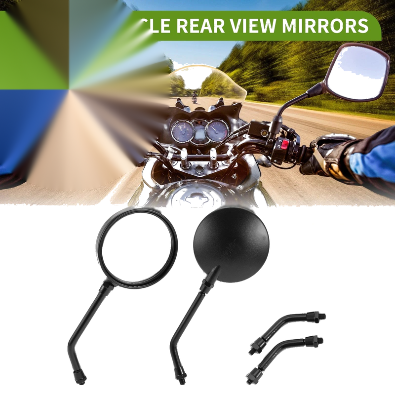 M10 Motorcycle Rear View Mirrors / Round Shape Black Metal ABS /