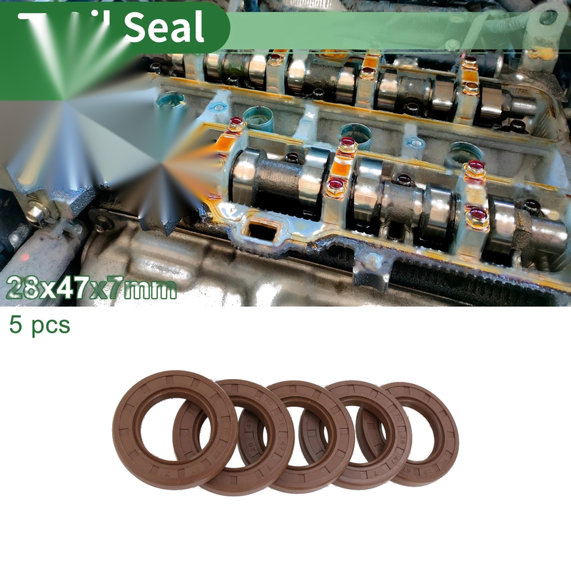Oil Seal 28x47x7mm FKM Rubber Brown 5 Pcs