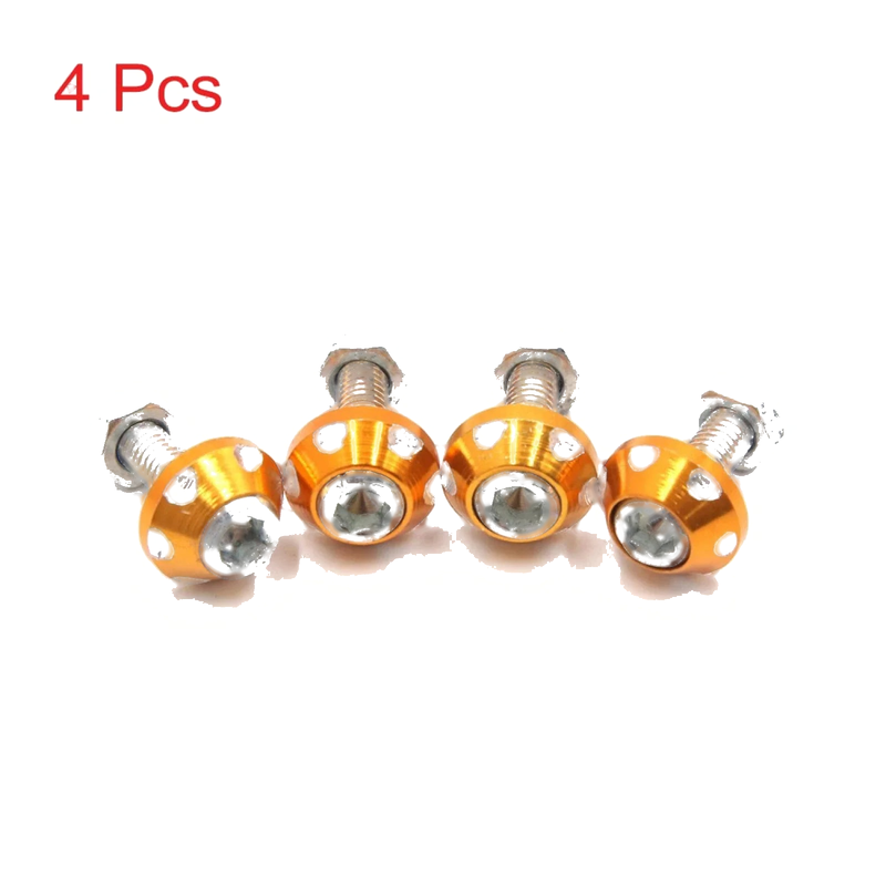 4Pcs Gold Tone Aluminum Alloy Car Motorcycle License Plate Bolt Screw