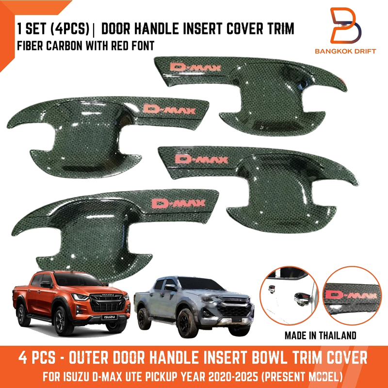 Isuzu D-Max Carbon Fiber Red Door Handle Insert Trim (2020-2025)