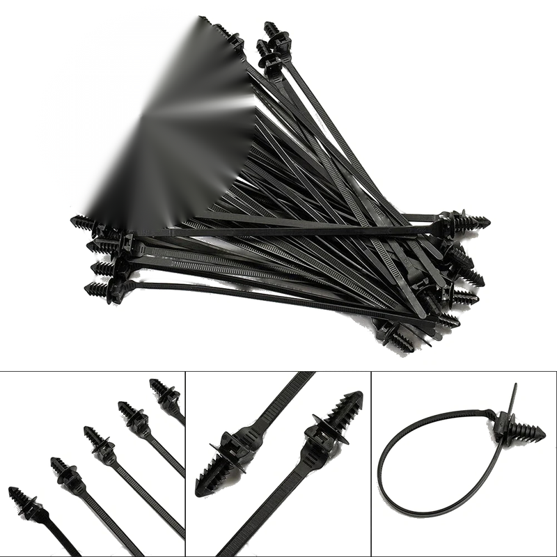 50 Black Nylon Zip Tie Car Cable Clamp Fastener Clips