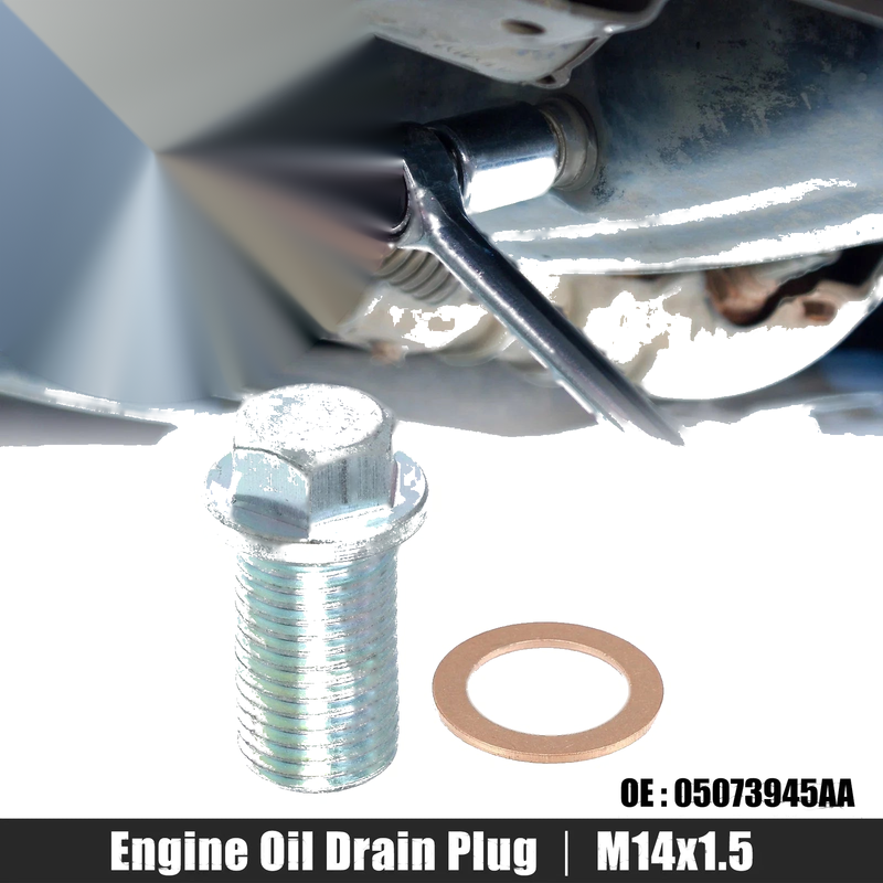 Dodge Silver Tone 14x1.5 Engine Oil Drain Plug Screw w/ Seal Ring