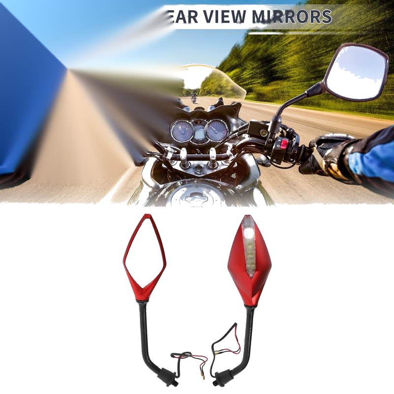 Motorcycle Rear View Black Red Iron Plastic 1 Set M10 Handlebar Mirrors