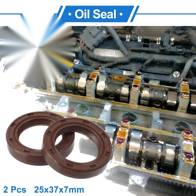 Oil Seal 25x37x7mm FKM Rubber Brown 2 x Pcs