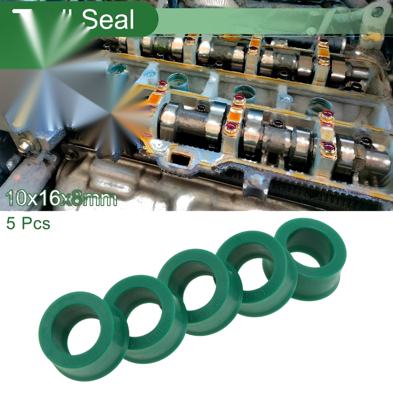 Oil Seal 10x16x8mm Rotary Shaft Seal TPU High Pressure Green 5 Pcs