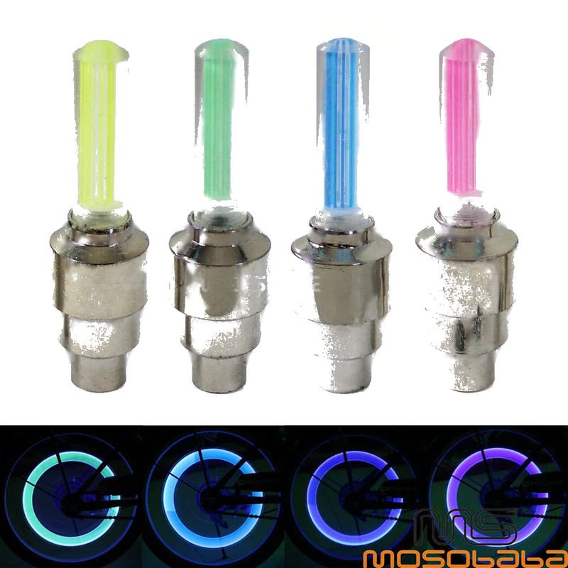Motorcycle Green LED Flash Neon Lamp Wheel Tire Rim Valve Caps