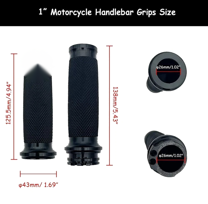 Harley Sportster, Touring, Dyna, Softail Black 1" Motorcycle Hand Grips