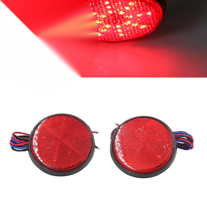 Motorcycle Rear Tail Stop Lamp 2 x Red LED Light Round Shape Reflector