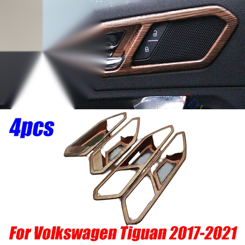 Volkswagen Tiguan 4x Wood Grain Door Handle Bowl Cover Frame (2017–2021)