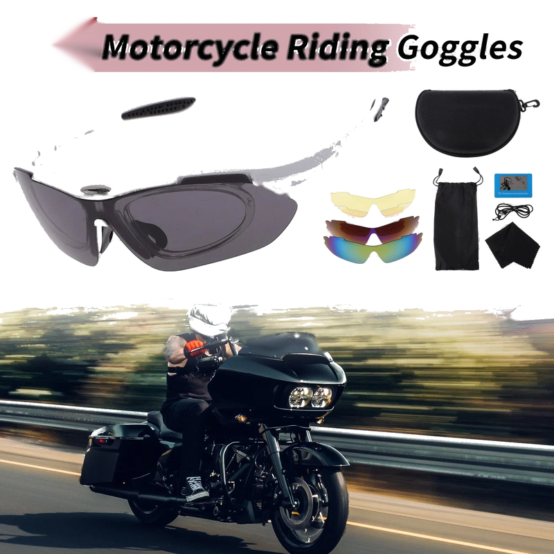 Motorcycle Riding Dark Gray Lens White Black Frame Cycling Sunglasses Goggles
