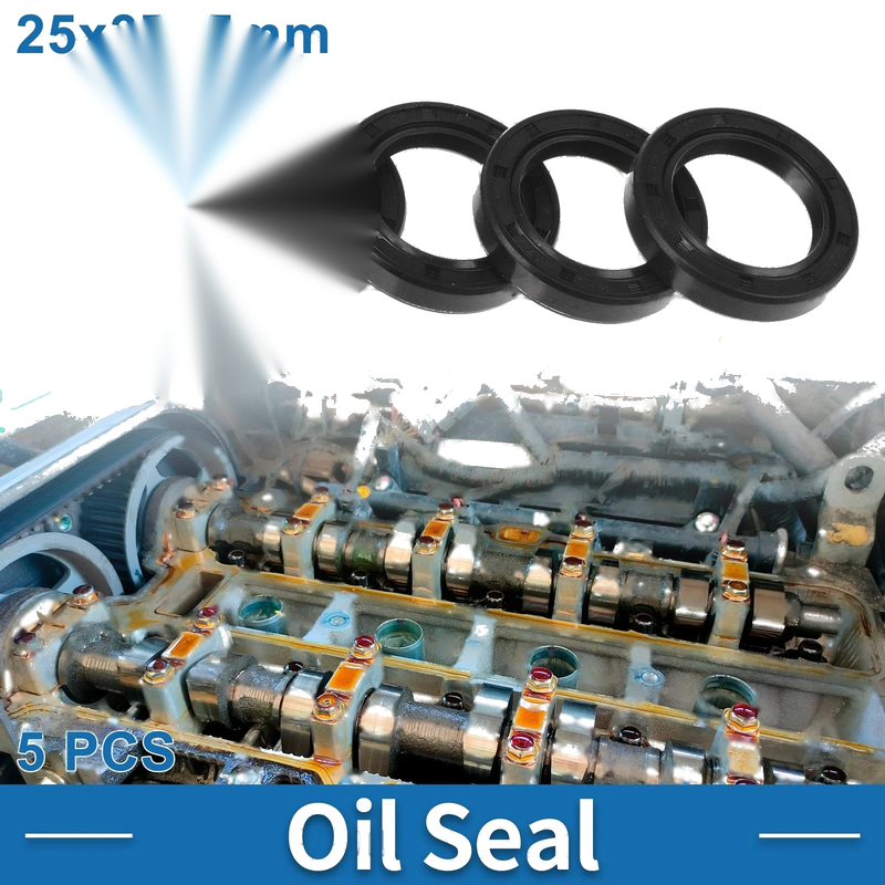 Oil Seal 25x37x7mm Nitrile Black Rotary Shaft Seal, 5 Pcs