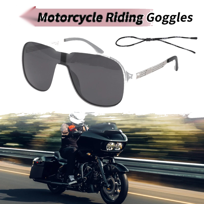 1x Motorcycle Riding Goggles Black Lens White Silver Tone Frame PC UV400