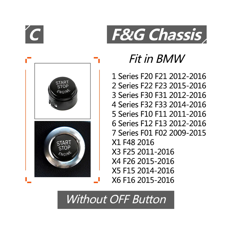 BMW 1 / 2 / 3 / 5 Series X3 X5 X6 1x Black Start Stop Engine Button Cover (2000-2023)
