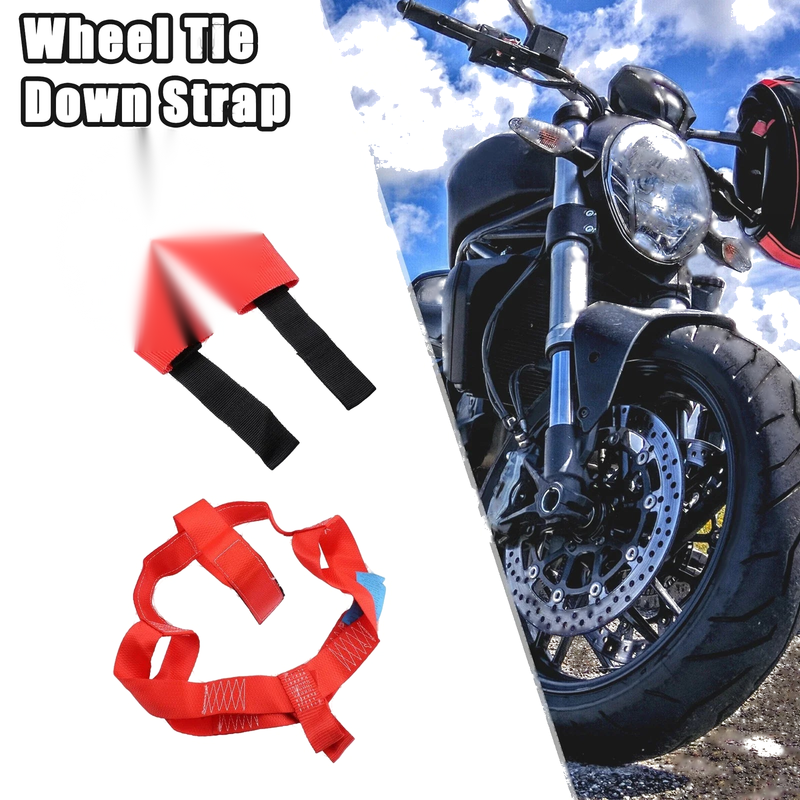 Motorcycle Nylon Black Red Front & Rear Wheel Transport Tie Down Strap / 1 Set /