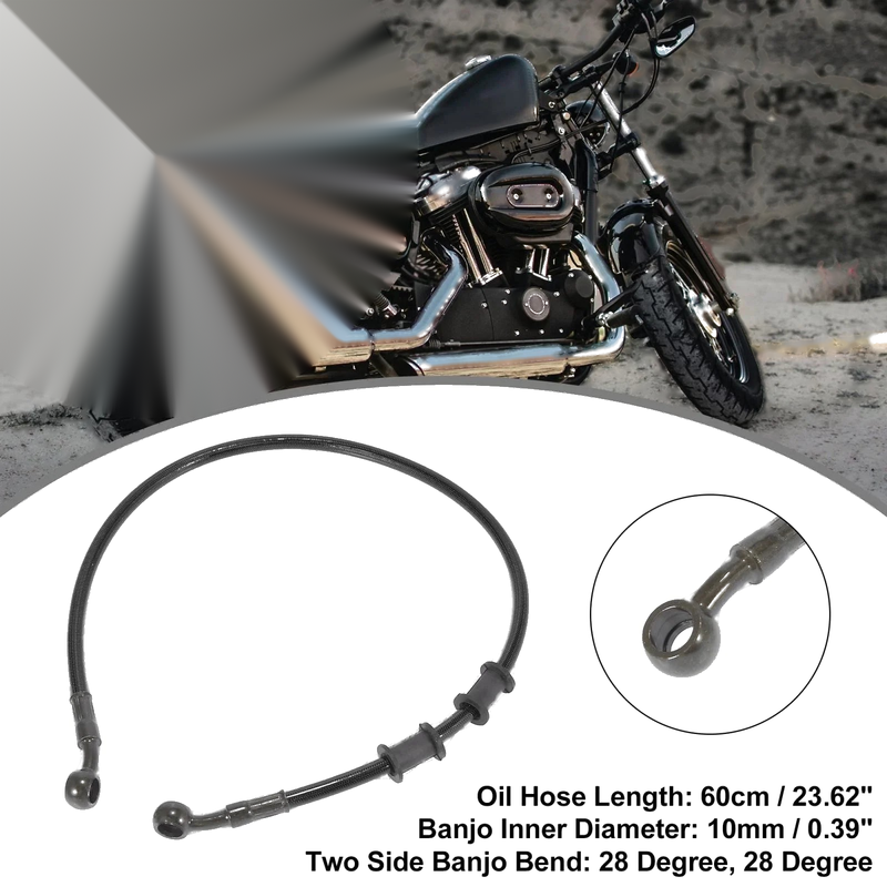 Motorcycle ATV Brake Clutch Oil Hose / 60cm 23.62" Banjo Bend 28° Black