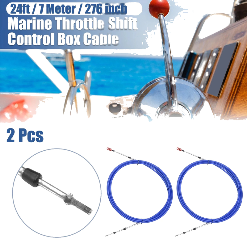 Marine Throttle Shift Control Box Cable / 2pcs 24ft 276 Inch / with Clevis Blue