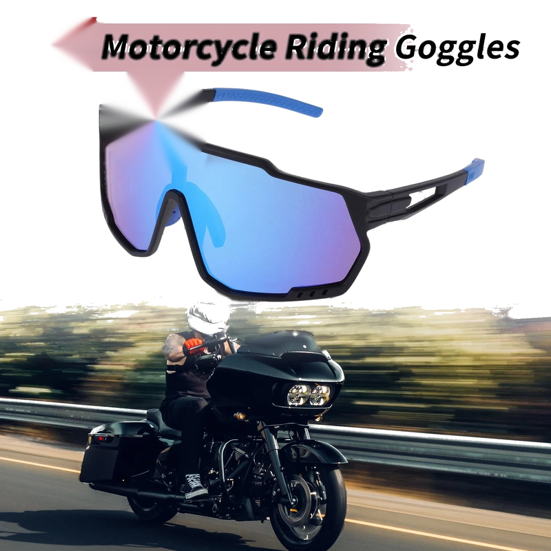 Motorcycle Riding Goggles Blue Black Tri-Acetyl Cellulos PC UV400